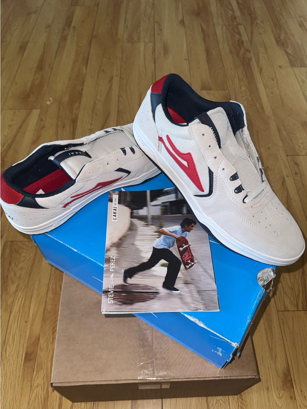 Lakai Atlantic Skate Shoes White Red Suede Mens Size 13